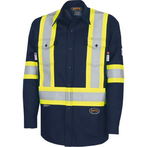7742SF FR-TECH&reg; High-Visibility 88/12 Arc-Rated Safety Shirt, Small, Navy Blue Groupe Generik