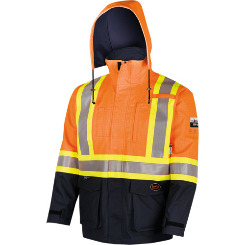 4484 Defender&reg; FR/Arc/Antistatic Trilaminate Safety Jacket, Small, Black/High Visibility Orange, 11 cal/cm² Groupe Generik