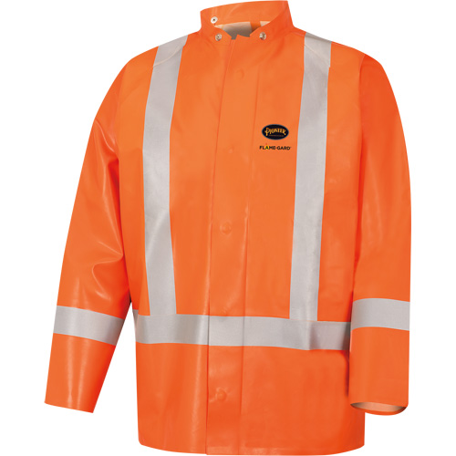 5990J Super Heavy-Duty FR/Arc Resistant Safety Rain Jacket, Small, High Visibility Orange, 11 cal/cm² Groupe Generik
