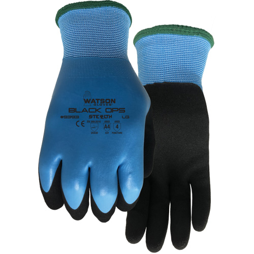 Stealth Black Ops Water-Resistant Gloves, Size Small, 15 Gauge, Rubber Latex Coated, Glass Fibre/Polyester Shell, ASTM ANSI Level A4 Groupe Generik