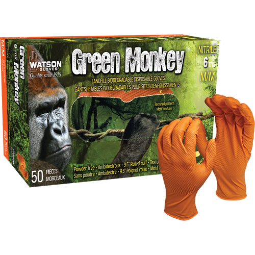 Green Monkey Disposable Gloves, Small, Nitrile, 6-mil, Powder-Free, Orange Groupe Generik