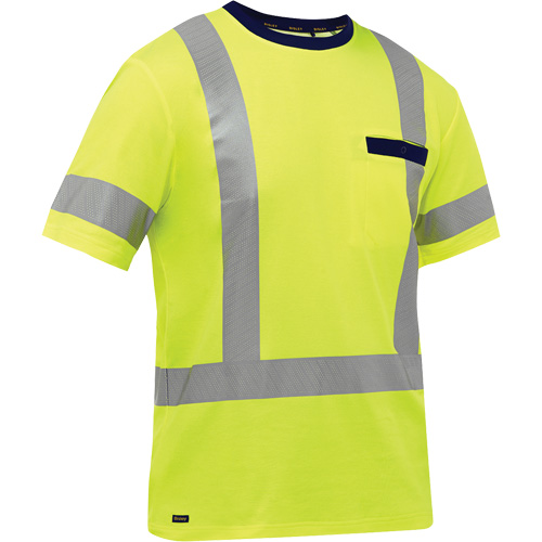 Chemise &agrave; manches courtes et X au dos Bisley, Poly-coton, Petit, Jaune lime haute visibilit&eacute; Groupe Generik