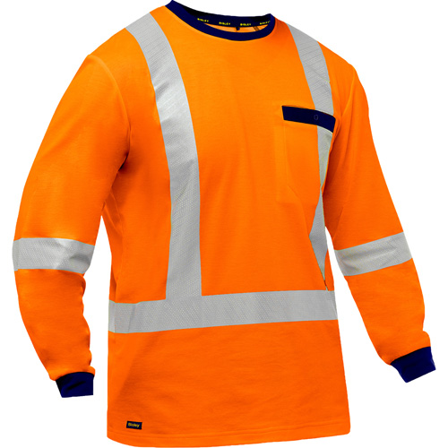 Chemise &agrave; manches longues et X au dos Bisley, Poly-coton, Petit, Orange haute visibilit&eacute; Groupe Generik
