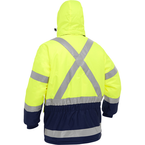 Manteau pour le froid extr&ecirc;me avec bas bleu marin et X au dos Bisley, Polyester, Jaune lime haute visibilit&eacute;, Moyen Groupe Generik