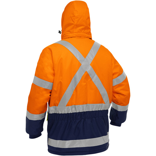 Manteau pour le froid extr&ecirc;me avec bas bleu marin et X au dos Bisley, Polyester, Orange haute visibilit&eacute;, 3T-Grand Groupe Generik