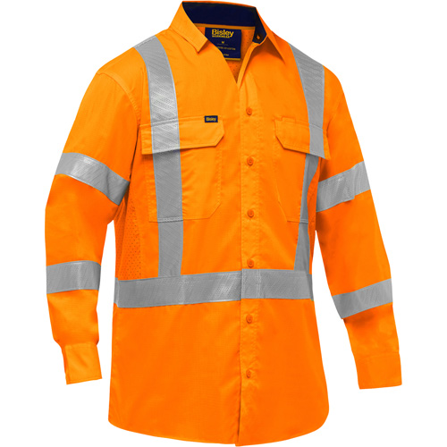 Chemise de travail &agrave; manches longues et X au dos Bisley avec X-Airflow, Poly-coton, Petit, Orange haute visibilit&eacute; Groupe Generik