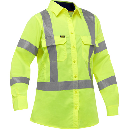 Chemise de travail &agrave; manches longues et X au dos Bisley avec X-Airflow pour femmes, Poly-coton, Petit, Jaune lime haute visibilit&eacute; Groupe Generik