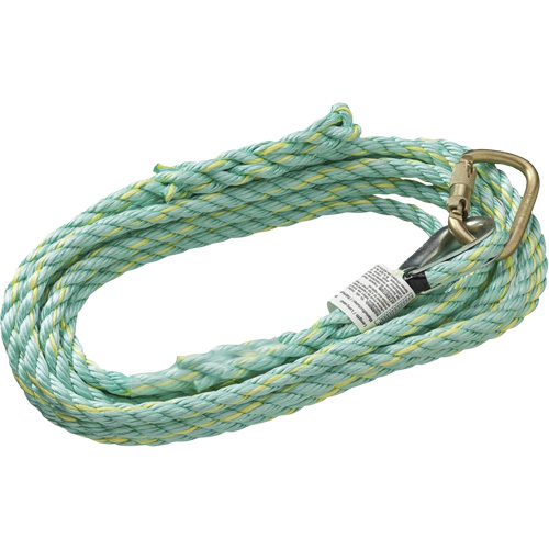 VL-1115-25 Cordage de s&eacute;curit&eacute; vertical avec mousqueton d'ancrage &agrave; une extr&eacute;mit&eacute; & &eacute;clisse dorsale d'extr&eacute;mit&eacute; &agrave; la traîne, Copolym&egrave;re Groupe Generik