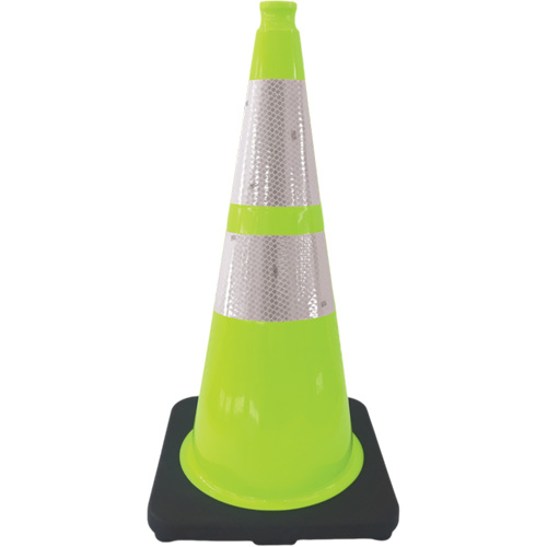 C&ocirc;ne de signalisation de premi&egrave;re qualit&eacute;, 28", Vert lime, Bande(s) r&eacute;fl&eacute;chissante(s) 4" & 6" Groupe Generik