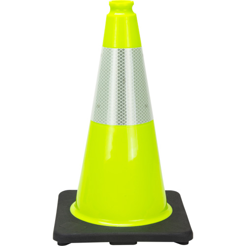 C&ocirc;ne de signalisation de premi&egrave;re qualit&eacute;, 18", Vert lime, Bande(s) r&eacute;fl&eacute;chissante(s) 6" Groupe Generik