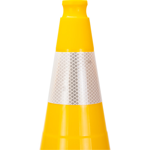C&ocirc;ne de signalisation de premi&egrave;re qualit&eacute;, 28", Jaune, Bande(s) r&eacute;fl&eacute;chissante(s) 4" Groupe Generik