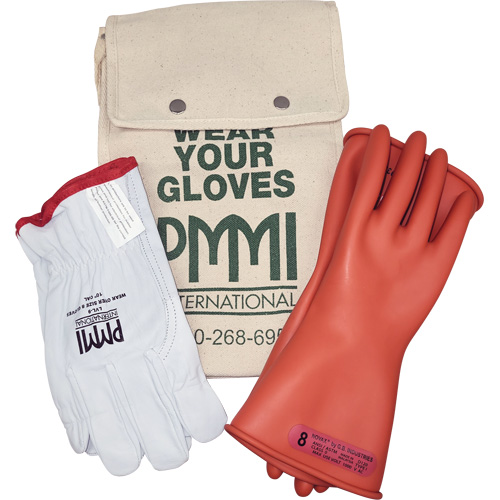Rubber Electrical Insulating Glove Kit, ASTM Class 0, Size 8, 11" L Groupe Generik