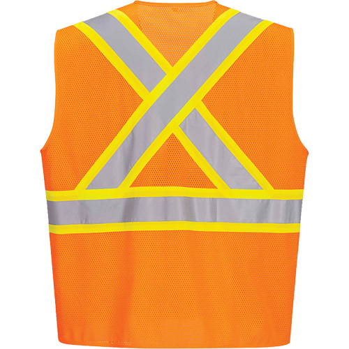 Contrast-Striped Safety Vest, High Visibility Orange, Small, Polyester Groupe Generik