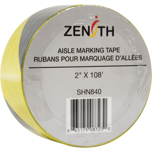Aisle Marking Tape, 2" x 108', PVC, Black and Yellow Groupe Generik