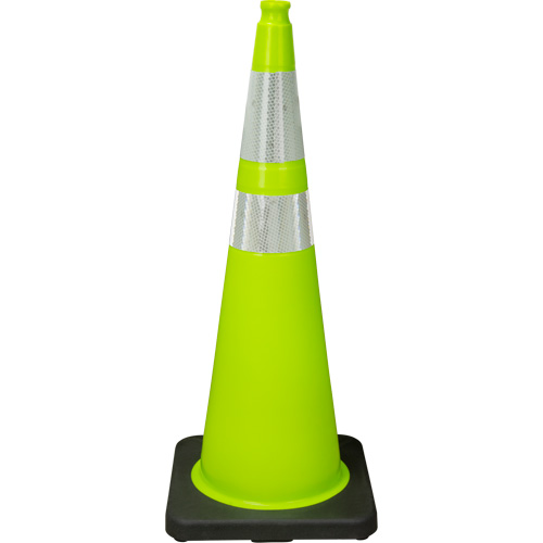 C&ocirc;ne de signalisation de premi&egrave;re qualit&eacute;, 36", Vert lime, Bande(s) r&eacute;fl&eacute;chissante(s) 4" & 6" Groupe Generik