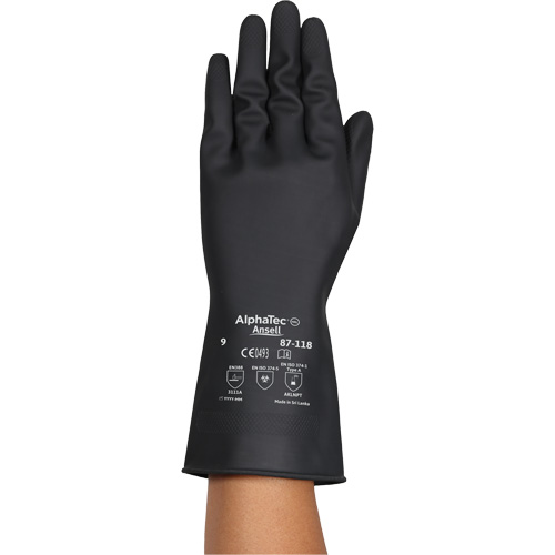 AlphaTec&reg; 87-118 Chemical-Resistance Gloves, Size Small/7, 12.6" L, Rubber Latex, Cotton Inner Lining, 31-mil Groupe Generik