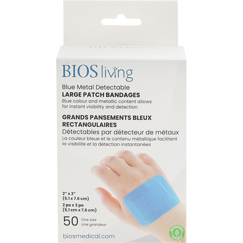 Grands bandages renforc&eacute;s bleus, Rectangulaire/carr&eacute;e, 3", Tissu d&eacute;tectable, St&eacute;rile Groupe Generik