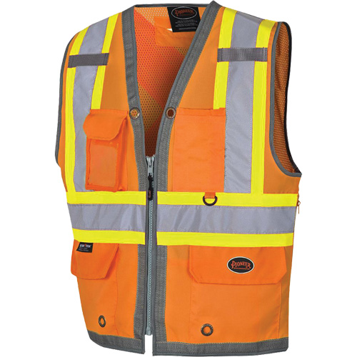 Veste de s&eacute;curit&eacute; pour arpenteur Pioneer avec fermeture &agrave; glissi&egrave;re et dos en maille, Orange haute visibilit&eacute;, Petit, Polyester Groupe Generik
