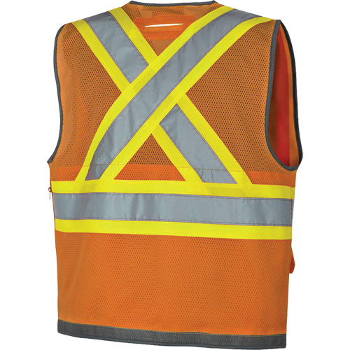 Veste de s&eacute;curit&eacute; pour arpenteur Pioneer avec fermeture &agrave; glissi&egrave;re et dos en maille, Orange haute visibilit&eacute;, Petit, Polyester Groupe Generik
