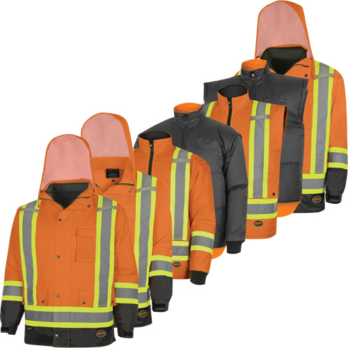 Parka de s&eacute;curit&eacute; d'hiver imperm&eacute;able 7-en-1 5056 Pioneer Yukon, Polyester, Noir/Orange haute visibilit&eacute;, T-petit Groupe Generik