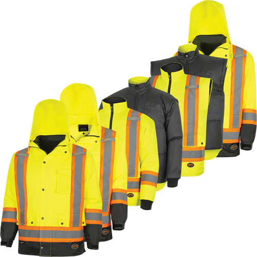 Parka de s&eacute;curit&eacute; d'hiver imperm&eacute;able 7-en-1 5057 Pioneer Yukon, Polyester, Noir/Jaune lime haute visibilit&eacute;, T-petit Groupe Generik