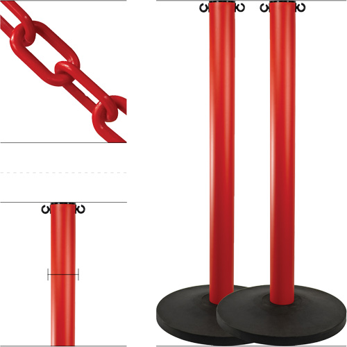 Ensemble de montants industriels avec chaîne en plastique, Hauteur de 37", Rouge Groupe Generik