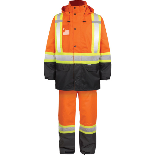 Ensemble de pluie haute visibilit&eacute; en tissu 150 deniers, Polyester, Petit, Orange haute visibilit&eacute; Groupe Generik