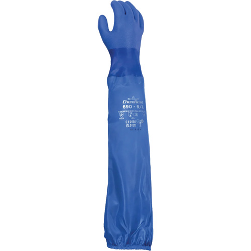 690 Chemical-Resistant Gloves, Size Medium/8, 26" L, Cotton/PVC Groupe Generik