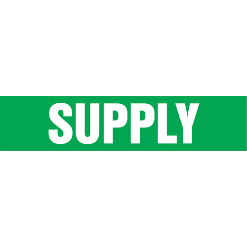 "Supply" Pipe Markers, Self-Adhesive, 4" H x 24" W, White on Green Groupe Generik