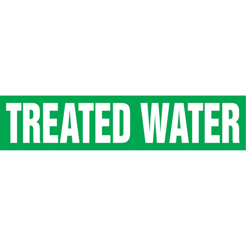 "Treated Water" Pipe Markers, Self-Adhesive, 2-1/2" H x 12" W, White on Green Groupe Generik