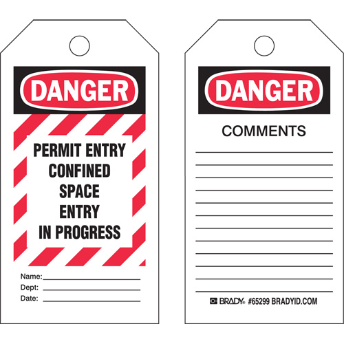 &eacute;tiquettes Confined Space, Polyester, 3" la x 5-3/4" h, Anglais Groupe Generik
