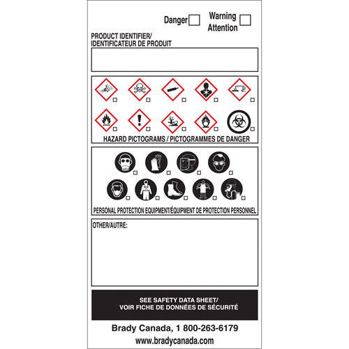 OTS WHMIS Labels, Vinyl, Sheet, 6" L x 3" W Groupe Generik