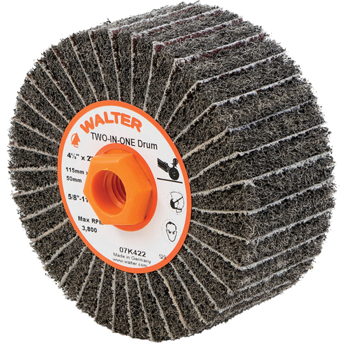 Tambours de finition Two-In-One, 4-1/2" dia. x 2" la, Arbre 5/8"-11, Oxyde d'aluminium Groupe Generik
