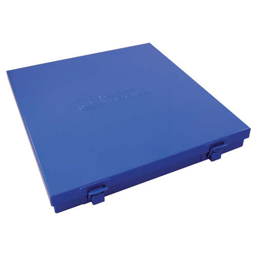Boîte en m&eacute;tal mince, 10-1/2" P x 9-1/4" la x 1-1/4" h, Bleu Groupe Generik
