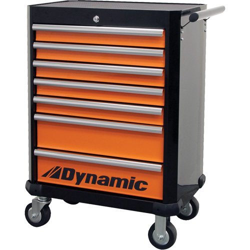 Armoire roulante, 7 tiroirs, 28" la x 18" p x 40" h, Noir/Orange Groupe Generik