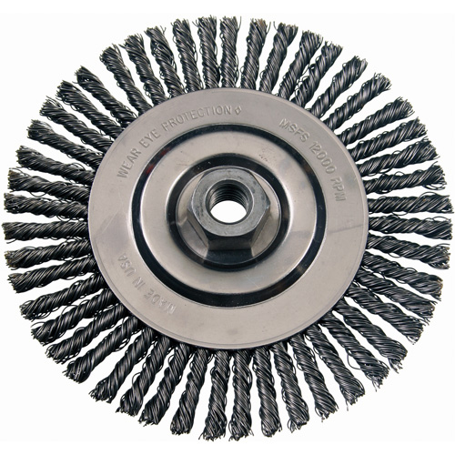 Brosses m&eacute;talliques &agrave; touret, Dia. 4-7/8", Fils 0,02", Arbre 5/8"-11, Acier inoxydable Groupe Generik