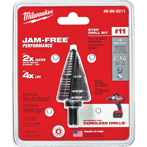 #11 Step Drill Bit, 7/8" - 1-7/32" , High Speed Steel Groupe Generik