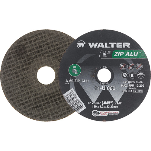 Zip Alu Cut-Off Wheel, 6" x 3/64", 7/8" Arbor, Type 1, Aluminum Oxide, 10200 RPM Groupe Generik