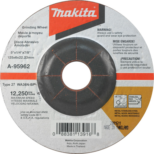 Meule inox, 5" x 1/4", Arbre 7/8", Oxyde d'aluminium, Type 27 Groupe Generik