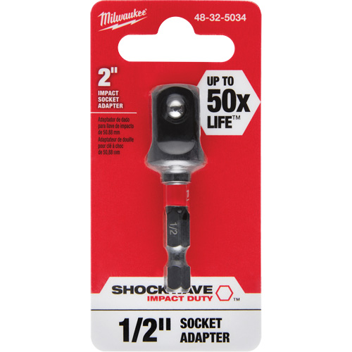 Shockwave Impact Socket Adapter, 1/4" Drive Size, 1/2" Male Size, Ball, 2" L Groupe Generik