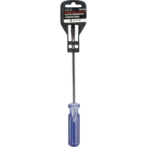 Tournevis &agrave; fente bleu transparent avec bandes, Tige de 1/4", Ronde, Prise en Plastique Groupe Generik