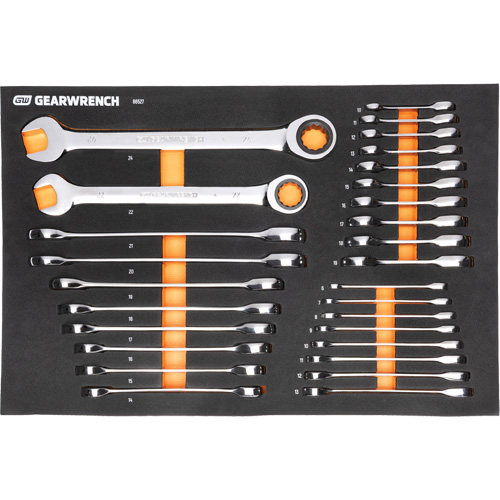 Jeu d'outils m&eacute;triques pour m&eacute;canicien MEGAMOD dans des plateaux en mousse modulaire avec armoire roulante &agrave; outils, 358 morcea Groupe Generik