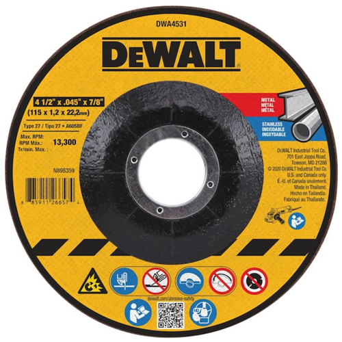 Metal Cutting Wheel, 4-1/2" x 0.045", 7/8" Arbor, Type 27, Aluminum Oxide Groupe Generik