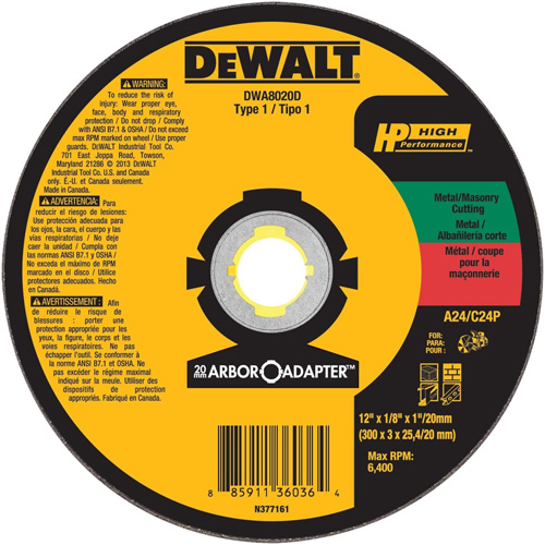 High Performance Cutting Wheel for Circular Saws, 12" x 1/8" Arbor, Aluminum Oxide Groupe Generik