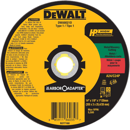 High Performance Cutting Wheel for Circular Saws, 14" x 1/8" Arbor, Aluminum Oxide Groupe Generik