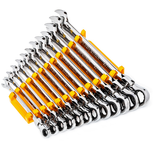 Jeu de cl&eacute;s &agrave; 12 pans et 90 dents, T&ecirc;te articul&eacute;e/Combinaison &agrave; cliquet, 12 morceaux, M&eacute;trique Groupe Generik