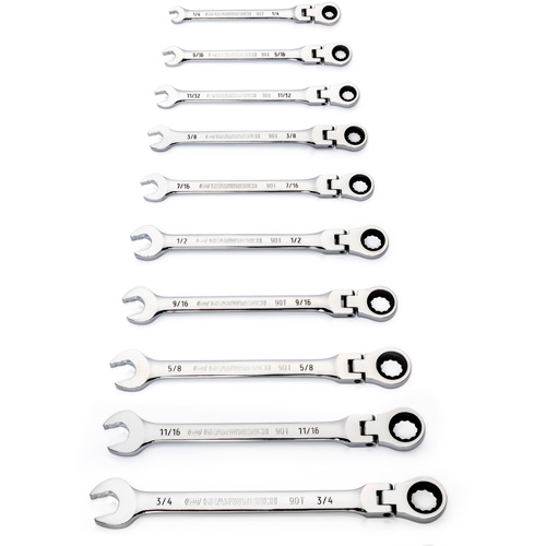 90-Tooth 12 Point SAE Wrench Set, Flex Head/Ratcheting Combination, 10 Pieces, Imperial Groupe Generik