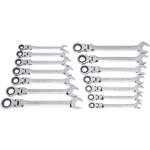 72-Tooth 12 Point Wrench Set, Flex Head/Ratcheting Combination, 14 Pieces, Imperial and Metric Groupe Generik