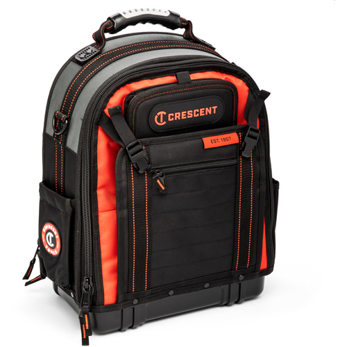 Tradesman Backpack, 18" L x 10" W, Black/Grey/Orange, Polyester Groupe Generik