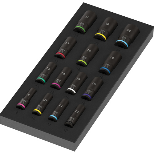 Foam Insert Zyklop B Impaktor Deep Socket Set 1, 15 Pcs, Impact, 3/8" Drive Size, Deep Groupe Generik